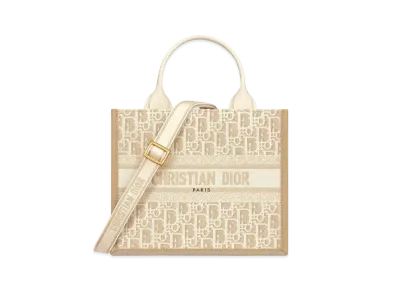 Dior Small Dior Book Tote Dior Oblique Embroidery and Calfskin (26.5 x 22 x 14 cm) "Natural"