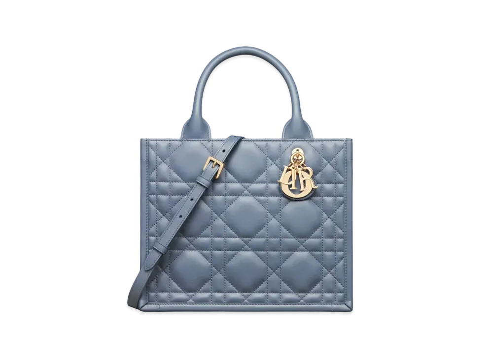 Dior Small Dior Book Tote Macrocannage Calfskin (26.5 x 22 x 14 cm) "Denim Blue"