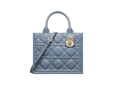 Dior Small Dior Book Tote Macrocannage Calfskin (26.5 x 22 x 14 cm) "Denim Blue"