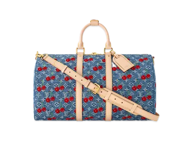 Louis Vuitton x Takashi Murakami Keepall Bandouliere 45 "Cherry Denim Blue"