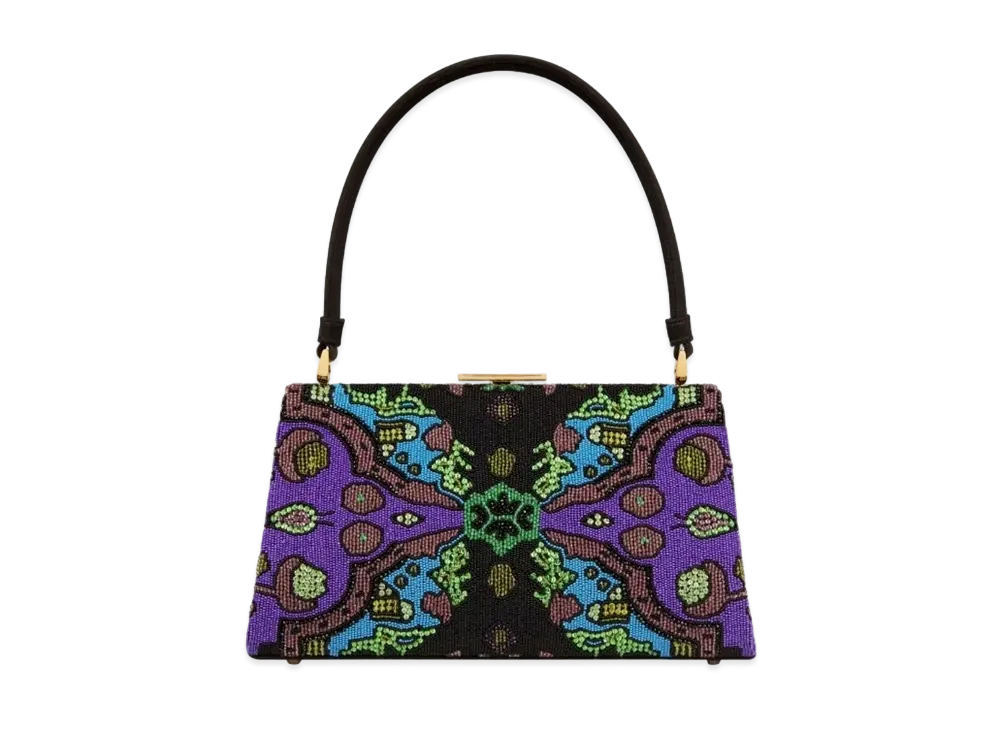 Dior Top Handle Bag Satin Embroidered Indian Motif "Multicolor"