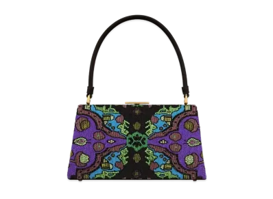 Dior Top Handle Bag Satin Embroidered Indian Motif "Multicolor"