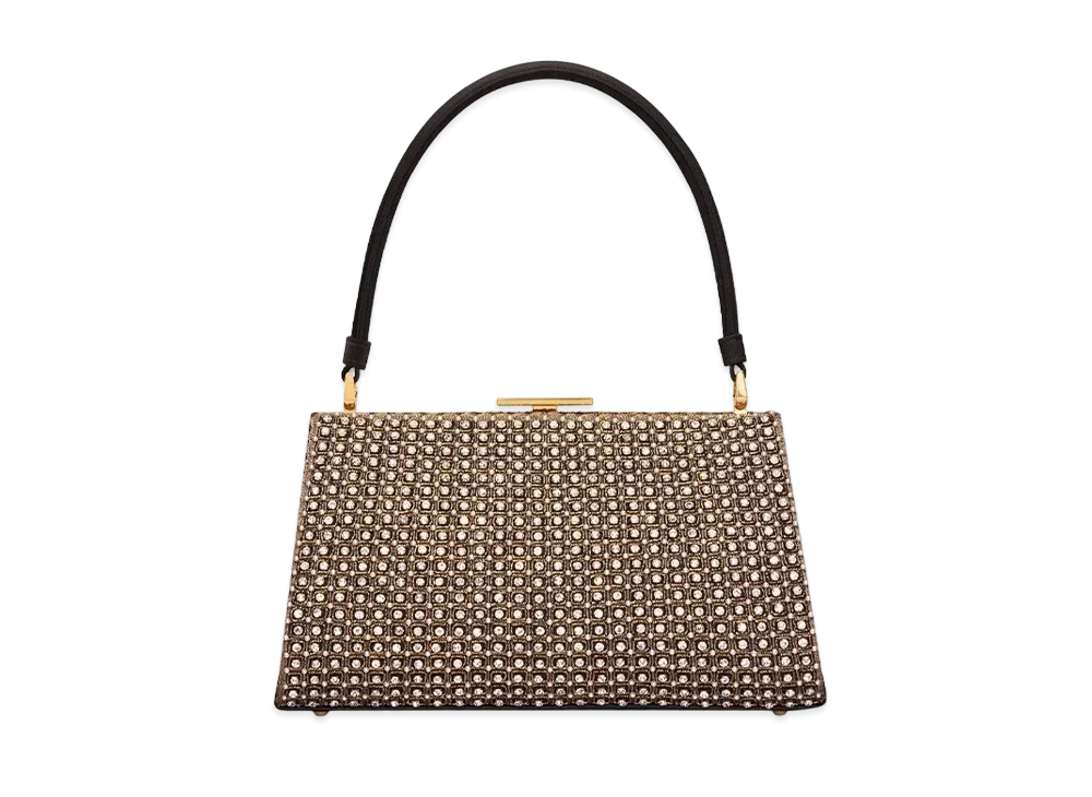 Dior Top Handle Bag Tone Square Pattern Set Strass Round Beads "Gold/White"