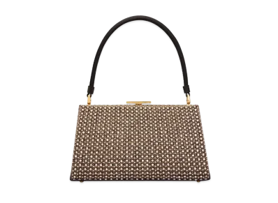 Dior Top Handle Bag Tone Square Pattern Set Strass Round Beads "Gold/White"