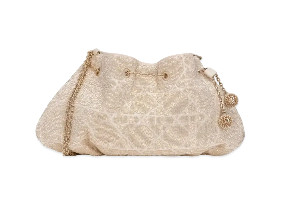 Dior Dream Bucket Bag Cannage Cotton Bead Embroidery "Dusty Ivory"