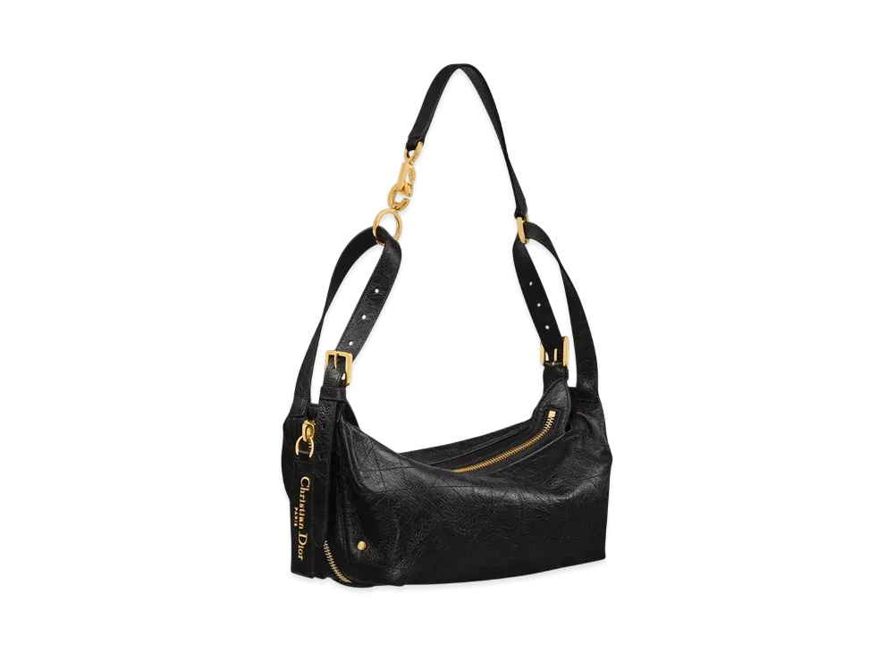 Dior Small D-Journey Bag in Crinkled Calfskin Flat Macrocannage "Black"