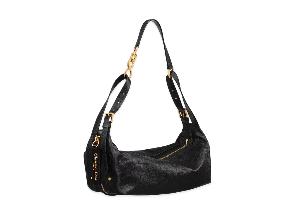 Dior Medium D-Journey Bag in Crinkled Calfskin Flat Macrocannage "Black"