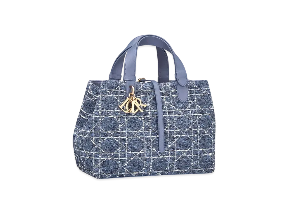 Dior Medium Dior Toujours Bag Tweed-Covered Calfskin with Cannage Motif "Denim Blue"