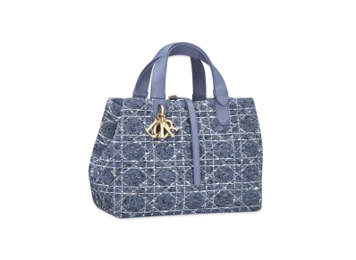 Dior Medium Dior Toujours Bag Tweed-Covered Calfskin with Cannage Motif "Denim Blue"