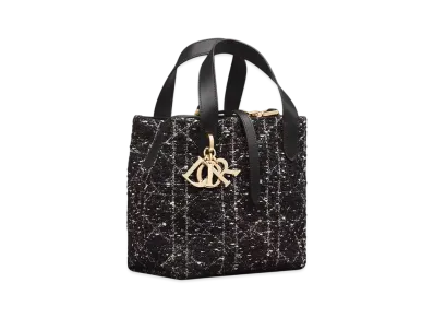 Dior Small Dior Toujours Vertical Tote Bag Tweed with Cannage Motif "Black/White"