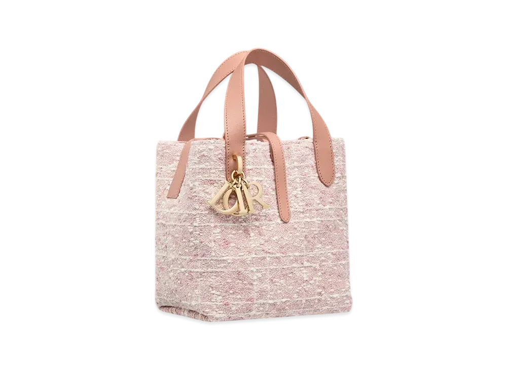 Dior Small Dior Toujours Vertical Tote Bag Tweed with Cannage Motif "Rose Des Vents/White"