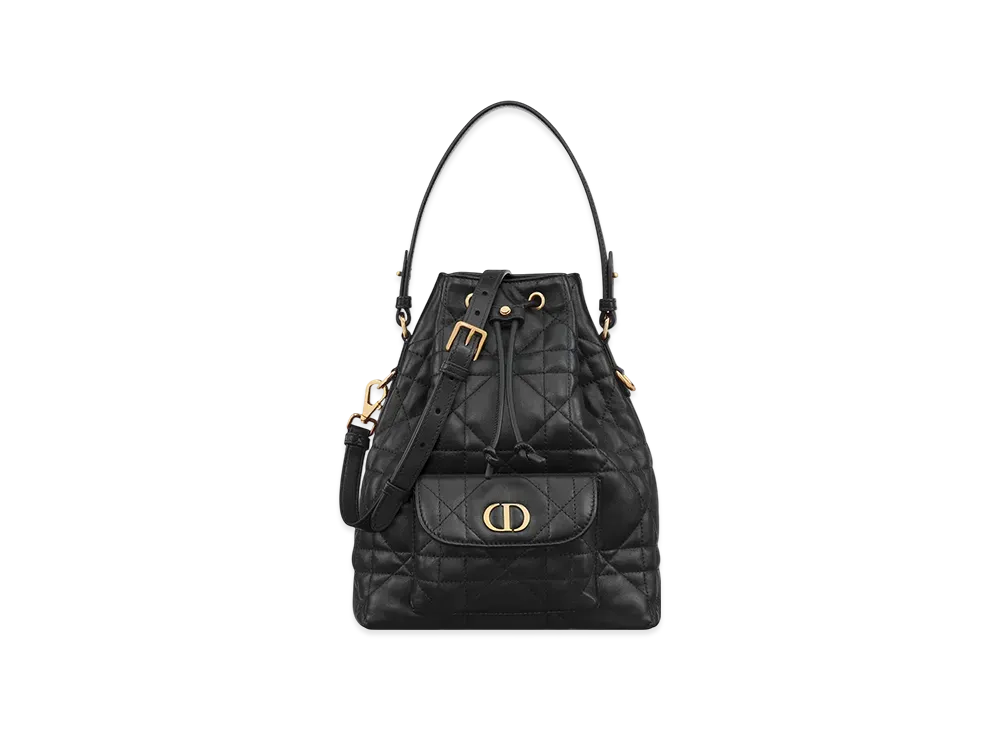 Dior Small Dior Caro Bucket Bag Macrocannage Lambskin "Black"