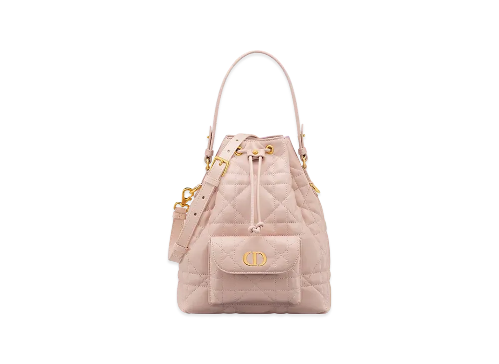 Dior Small Dior Caro Bucket Bag Macrocannage Lambskin "Powder Pink"