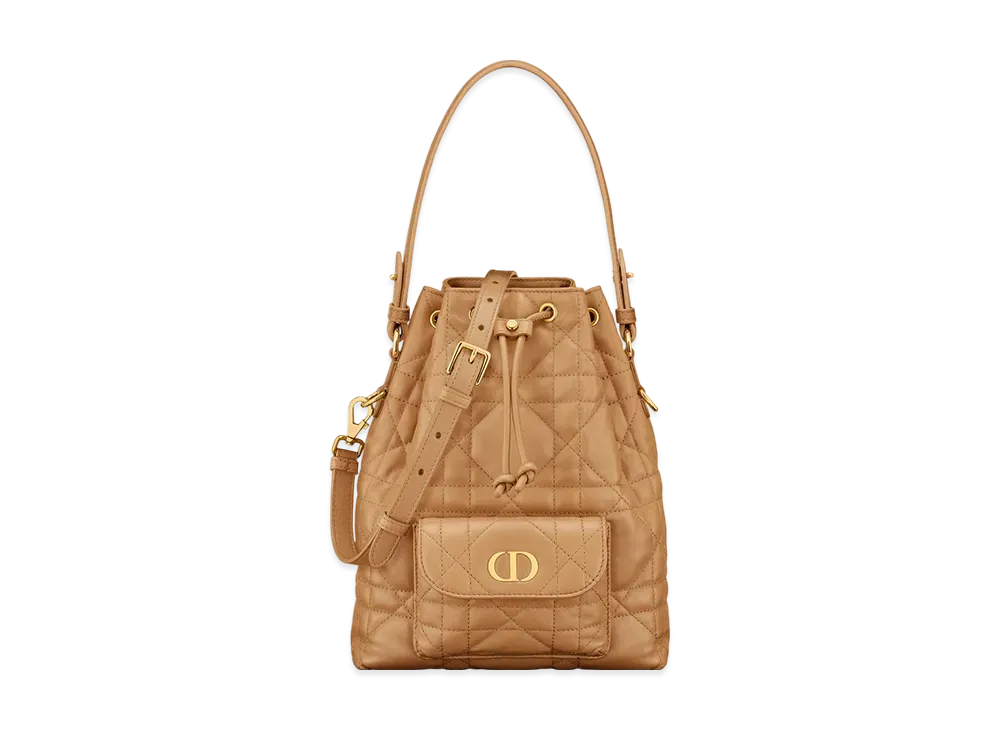 Dior Small Dior Caro Bucket Bag Macrocannage Lambskin "Light Gold"