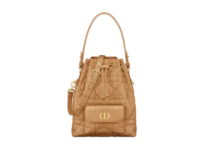 Dior Small Dior Caro Bucket Bag Macrocannage Lambskin "Light Gold"