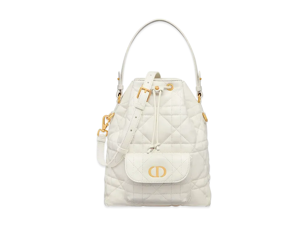 Dior Small Dior Caro Bucket Bag Macrocannage Lambskin "Latte"