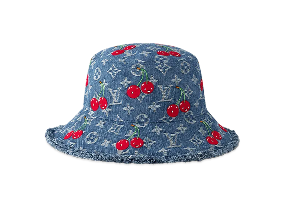 Louis Vuitton x Takashi Murakami Bucket hat monogram denim cherry "Denim Blue"