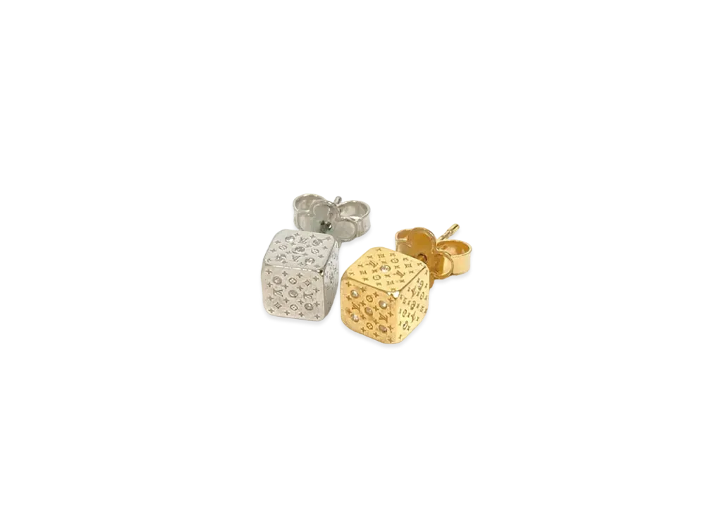 Louis Vuitton Lucky Gram Cube Earrings "Gold/Silver"