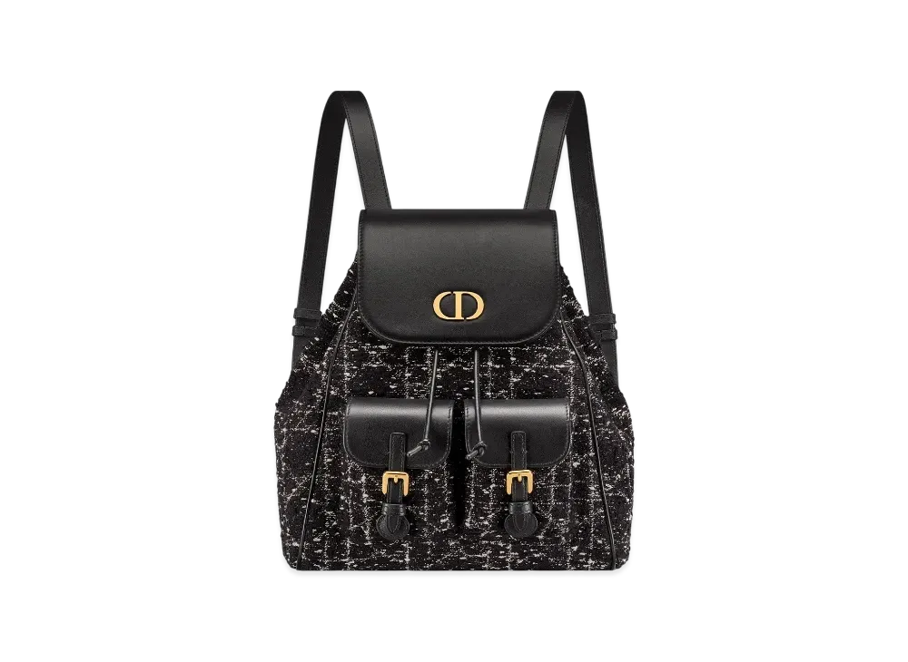 Dior Medium Dior Caro Backpack Tweed with Cannage Motif "Black/White"
