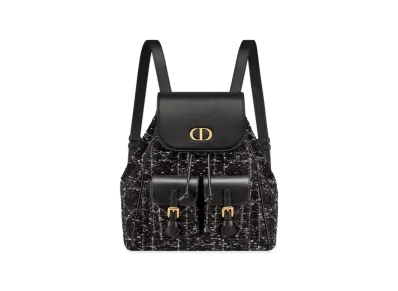 Dior Medium Dior Caro Backpack Tweed with Cannage Motif "Black/White"