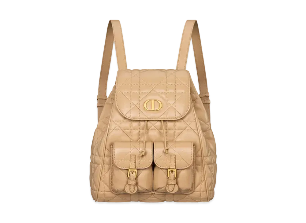 Dior Medium Dior Caro Backpack Macrocannage Lambskin "Biscuit"