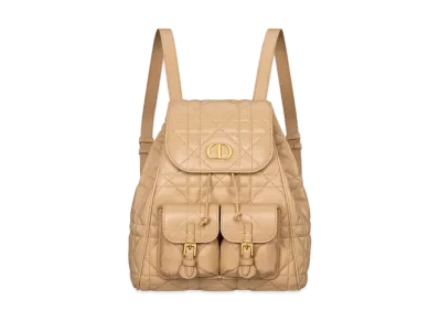 Dior Medium Dior Caro Backpack Macrocannage Lambskin "Biscuit"