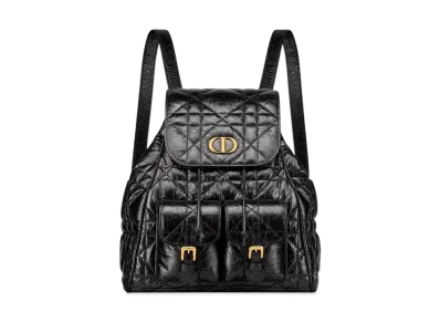 Dior Medium Dior Caro Backpack Macrocannage Crinkled Calfskin "Black"