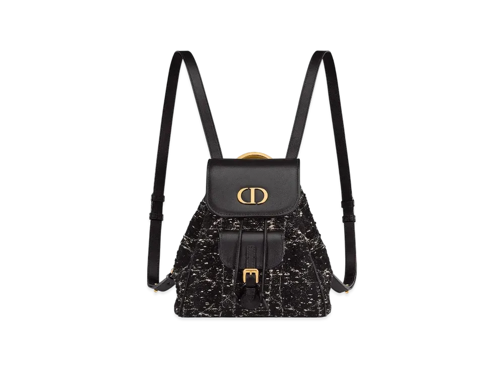 Dior Small Dior Caro Backpack Tweed with Cannage Motif "Black/White"