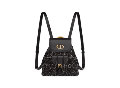Dior Small Dior Caro Backpack Tweed with Cannage Motif "Black/White"