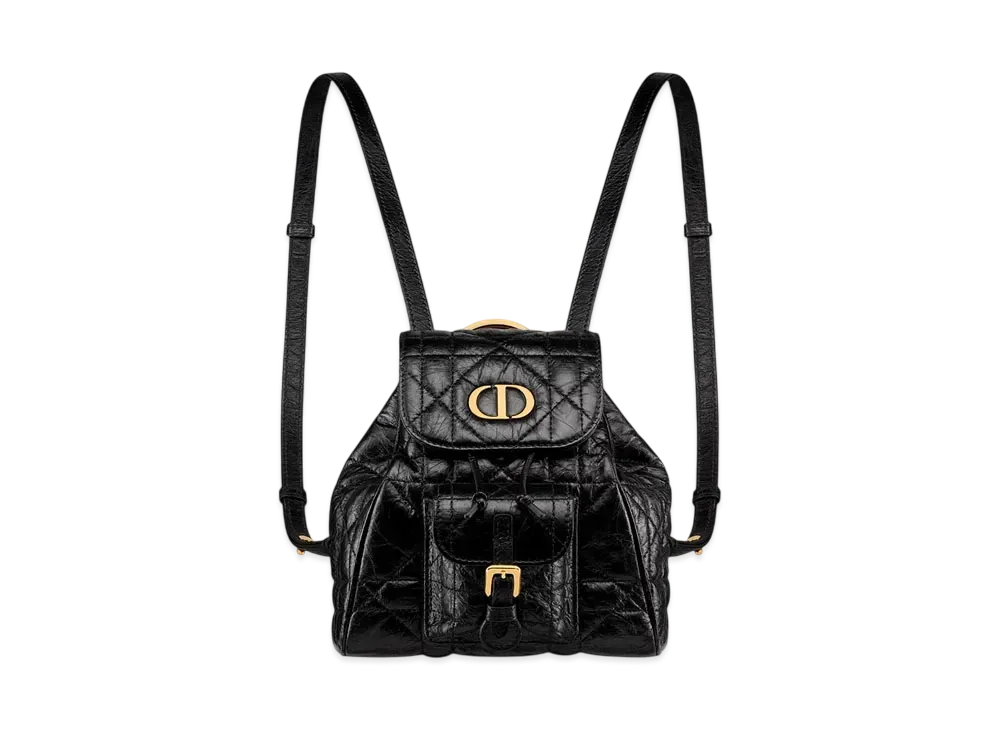 Dior Small Dior Caro Backpack Macrocannage Crinkled Calfskin "Black"