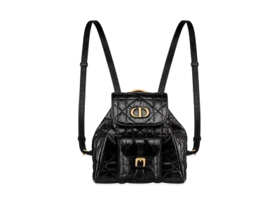 Dior Small Dior Caro Backpack Macrocannage Crinkled Calfskin "Black"