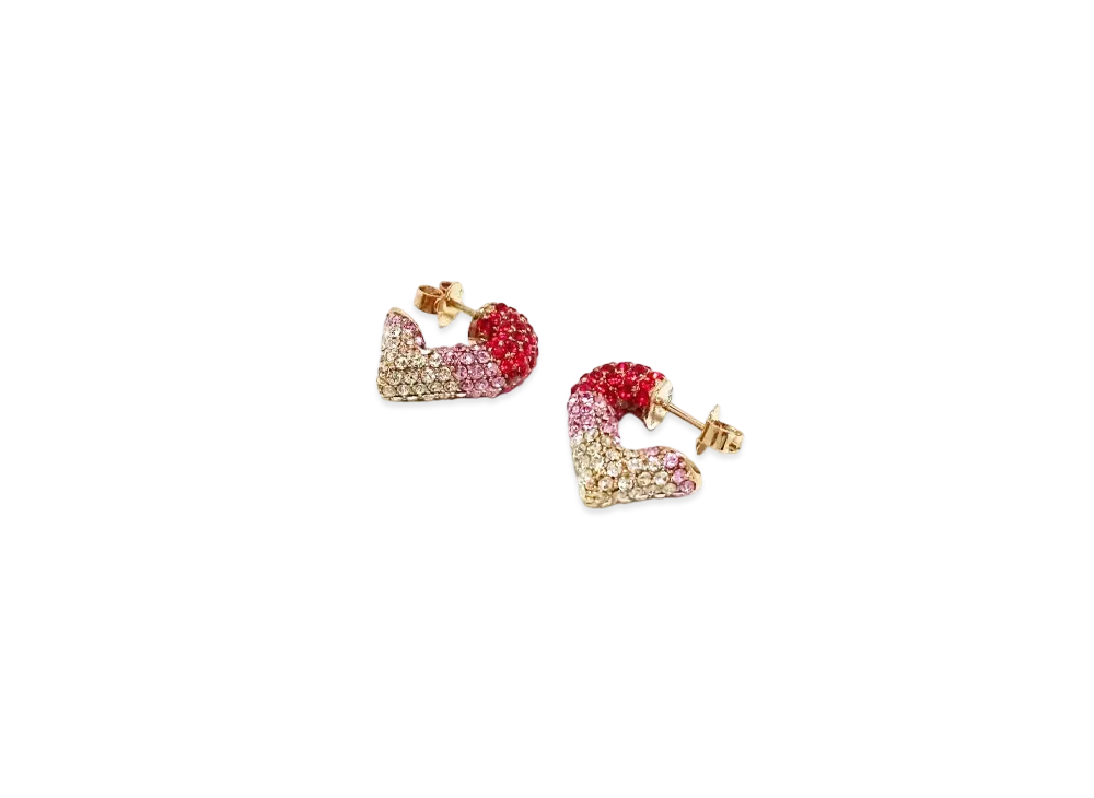 Louis Vuitton V Strass Heart Earrings "Red/Pink/Clear"