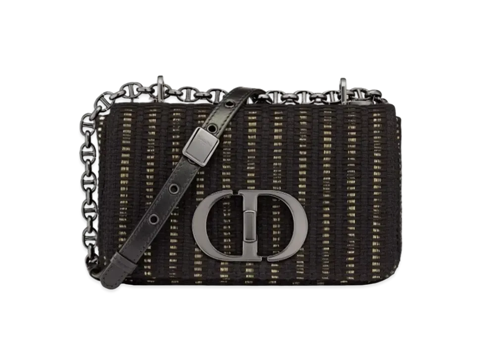 Dior Small Caro Bag Silk Embroidered Metallic Thread "Black"