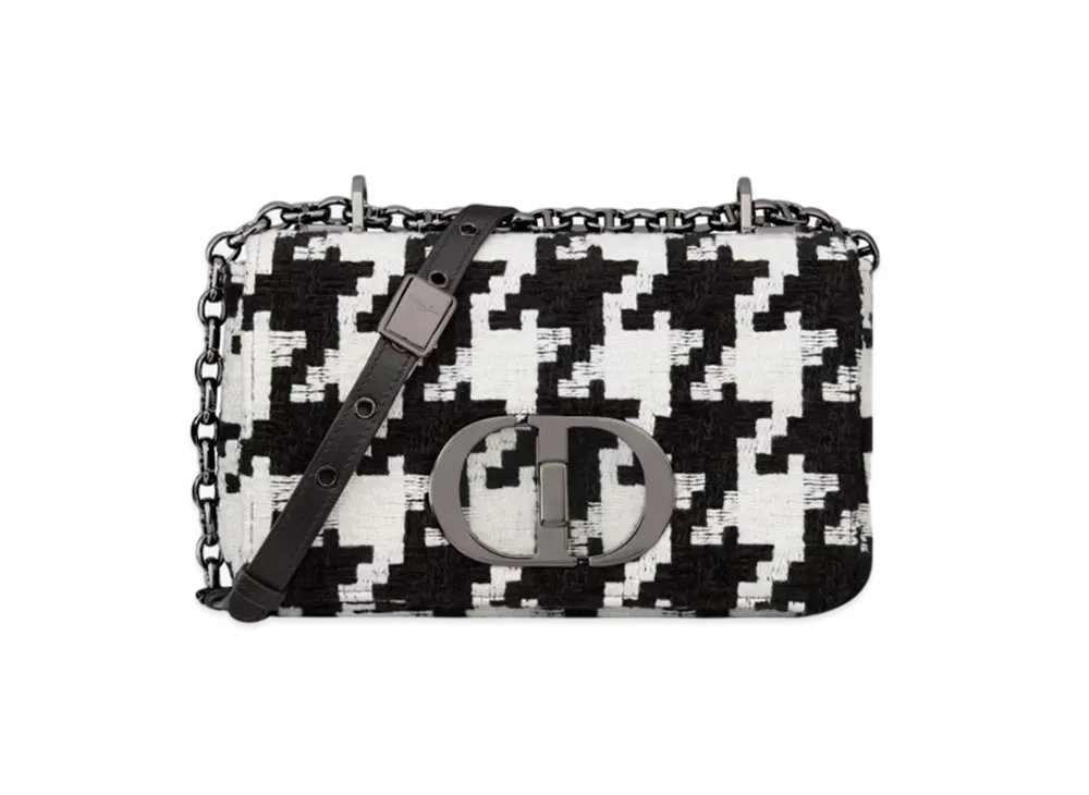 Dior Small Caro Bag Macro Hound Tooth Fabric "Black/White"