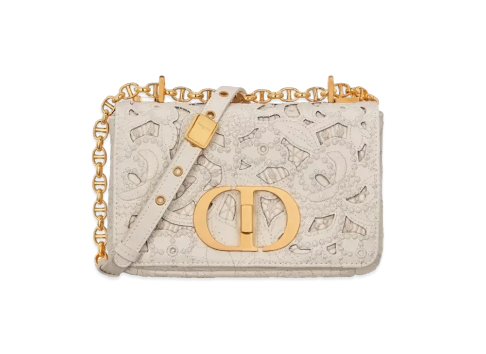 Dior Small Caro Bag Calfskin D-Lace Embroidery Macrame Effect "Dusty Ivory"
