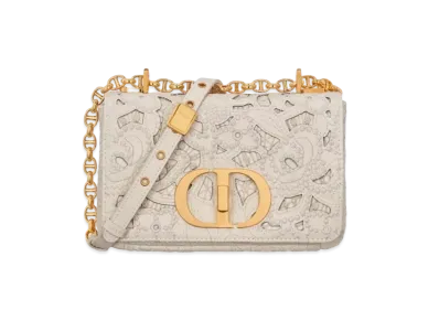 Dior Small Caro Bag Calfskin D-Lace Embroidery Macrame Effect "Dusty Ivory"
