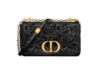 Dior Medium Caro Bag Calfskin D-Lace Embroidery Macrame Effect "Black"