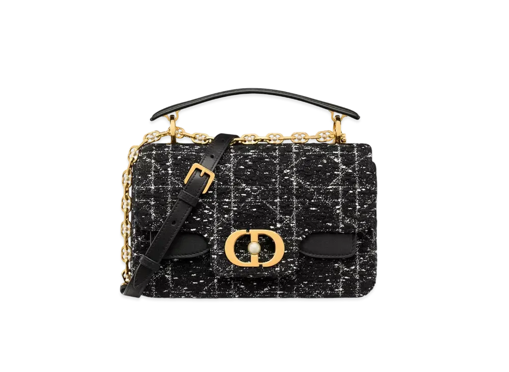 Dior Small Dior Jolie Top Handle Bag Cannage Tweed "White/Black"