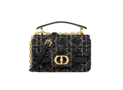 Dior Small Dior Jolie Top Handle Bag Cannage Tweed "White/Black"