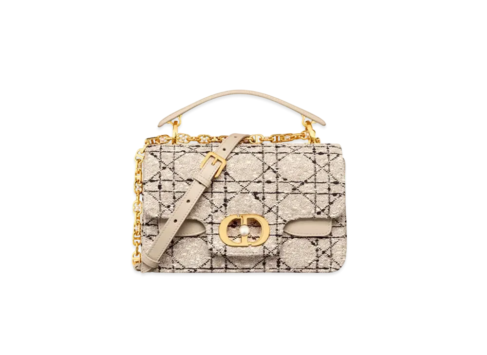Dior Small Dior Jolie Top Handle Bag Tweed with Cannage Motif "Black/Natural/White"