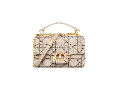 Dior Small Dior Jolie Top Handle Bag Tweed with Cannage Motif "Black/Natural/White"