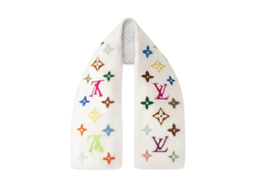 Louis Vuitton x Takashi Murakami Monogram Multicolor Mink Scarf "Blanc"