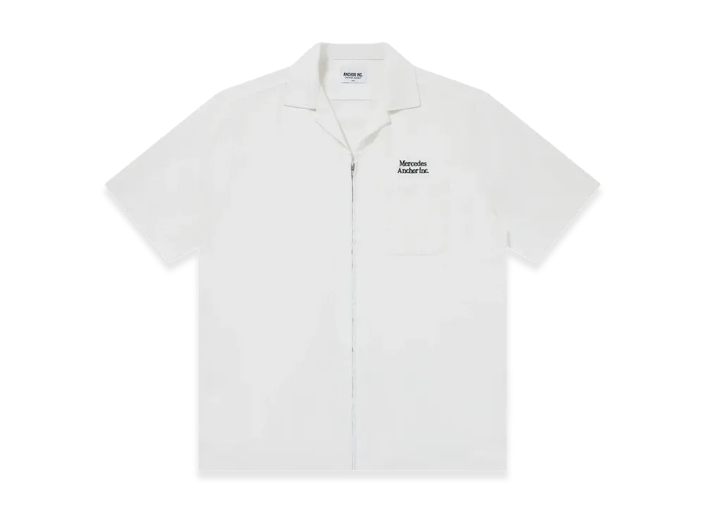 Mercedes Anchor inc. Open Collared S/S Linen Zip Shirt "White"