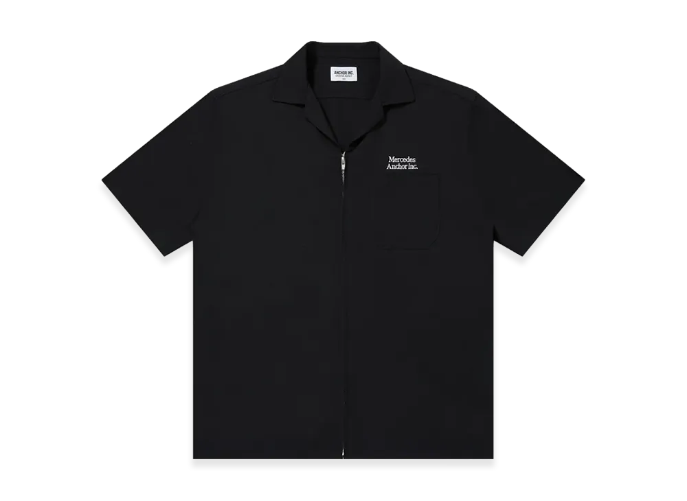 Mercedes Anchor inc. Open Collared S/S Linen Zip Shirt "Black"
