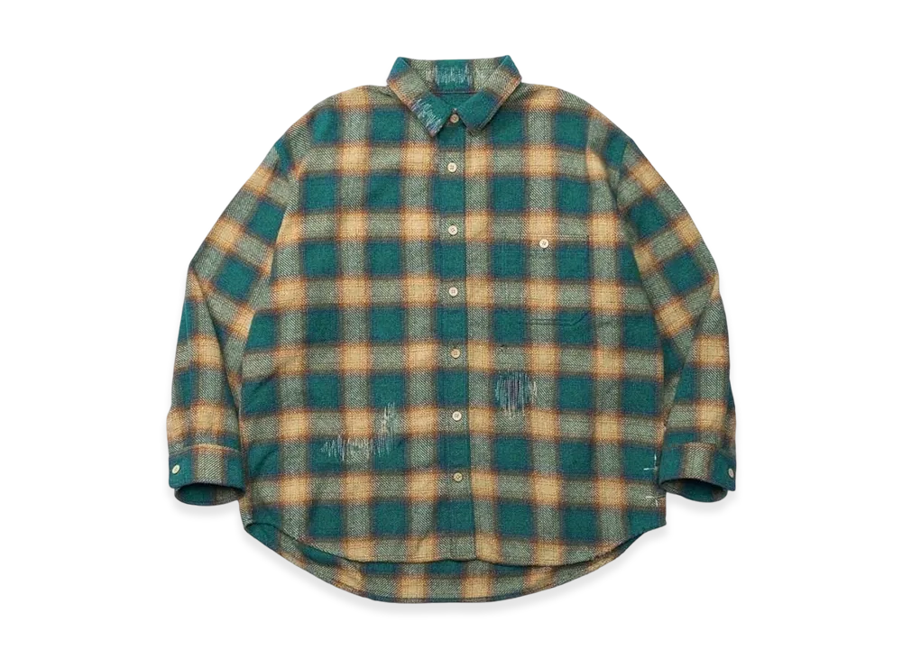 MADNESS Jazz-Nep Distressed Flannel Bd Shirt "Green"