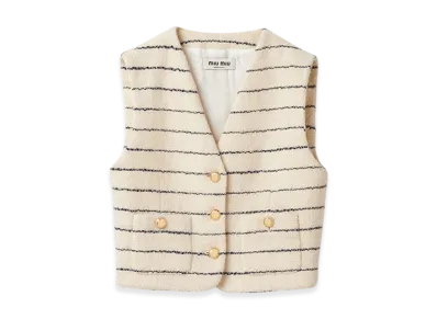 MIU MIU Women's Single Breasted Boucle Vest "Ivory/Blue"