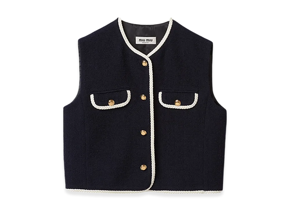 MIU MIU Women's Single Breasted Tweed Vest "Navy"
