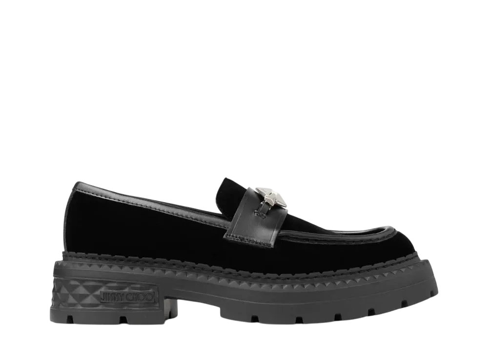 Jimmy Choo Marlow Diamond /F Velvet Shoes "Black/Antique Silver"