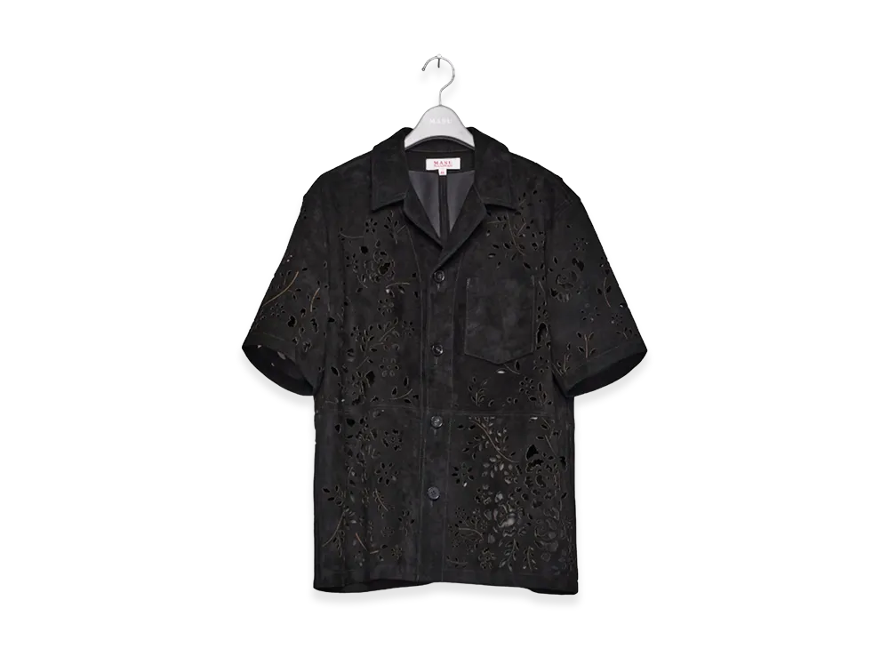 MASU Bandana Hole Leather Half Sleeve Shirt "Black"