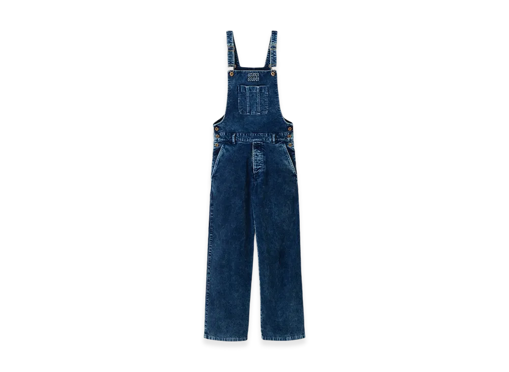 MIU MIU Women's Long Washed Velvet Overalls "Indigo Blue"